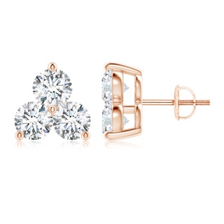 5.2mm GVS2 Round Diamond Three Stone Stud Earrings in Rose Gold