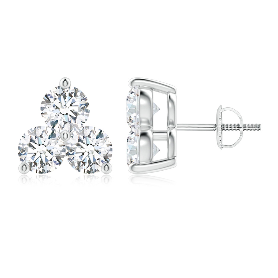 5.2mm GVS2 Round Diamond Three Stone Stud Earrings in White Gold 