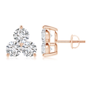5.2mm HSI2 Round Diamond Three Stone Stud Earrings in 10K Rose Gold