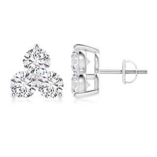 5.2mm HSI2 Round Diamond Three Stone Stud Earrings in 18K White Gold