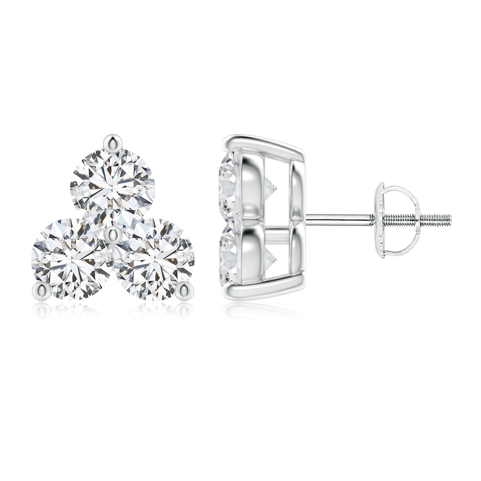 5.2mm HSI2 Round Diamond Three Stone Stud Earrings in 18K White Gold 