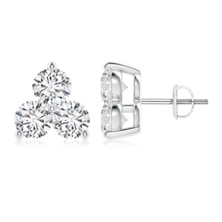5.2mm HSI2 Round Diamond Three Stone Stud Earrings in P950 Platinum