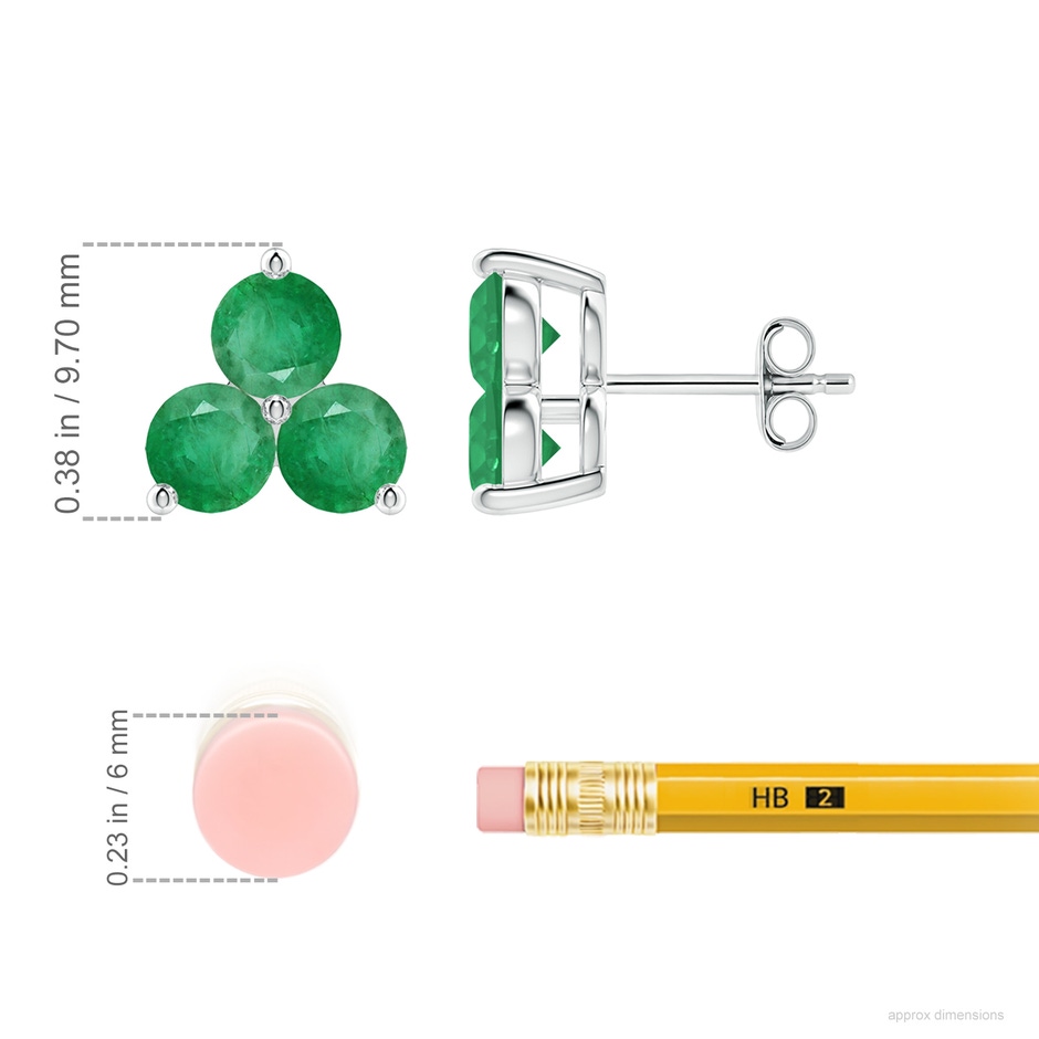4.5mm A Round Emerald Three Stone Stud Earrings in P950 Platinum ruler