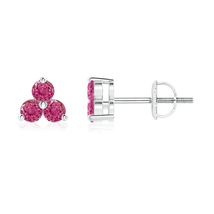 2.5mm AAAA Round Pink Sapphire Three Stone Stud Earrings in P950 Platinum