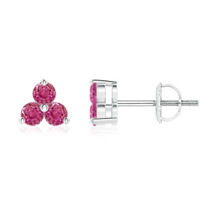 2.5mm AAAA Round Pink Sapphire Three Stone Stud Earrings in P950 Platinum