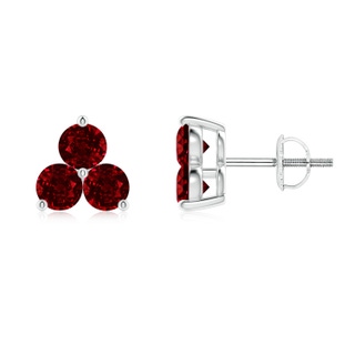 2.5mm AAAA Round Ruby Three Stone Stud Earrings in White Gold