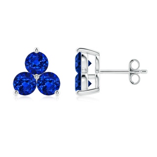 4mm Lab-Grown Round Blue Sapphire Three Stone Stud Earrings in P950 Platinum