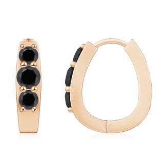 5.2mm AA Black Diamond Three Stone Hoop Earrings in Rose Gold