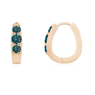 3.1mm AA Blue Diamond Three Stone Hoop Earrings in 9K Rose Gold