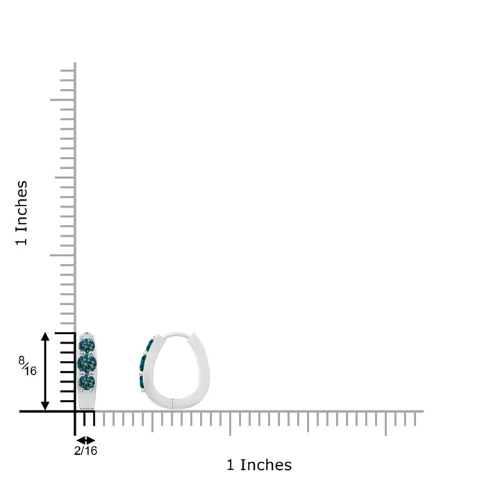 3.1mm AA Blue Diamond Three Stone Hoop Earrings in White Gold product image