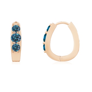 3.1mm AAA Blue Diamond Three Stone Hoop Earrings in Rose Gold