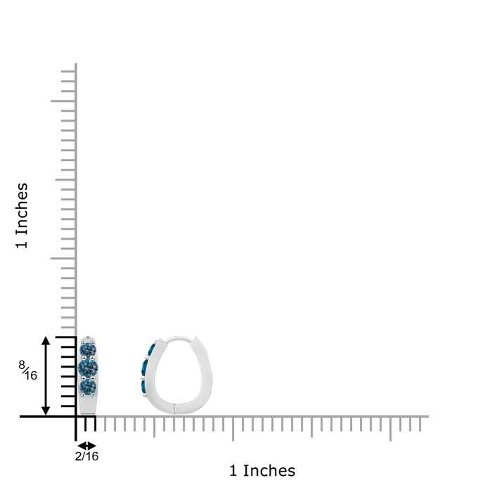 3.1mm AAA Blue Diamond Three Stone Hoop Earrings in White Gold product image