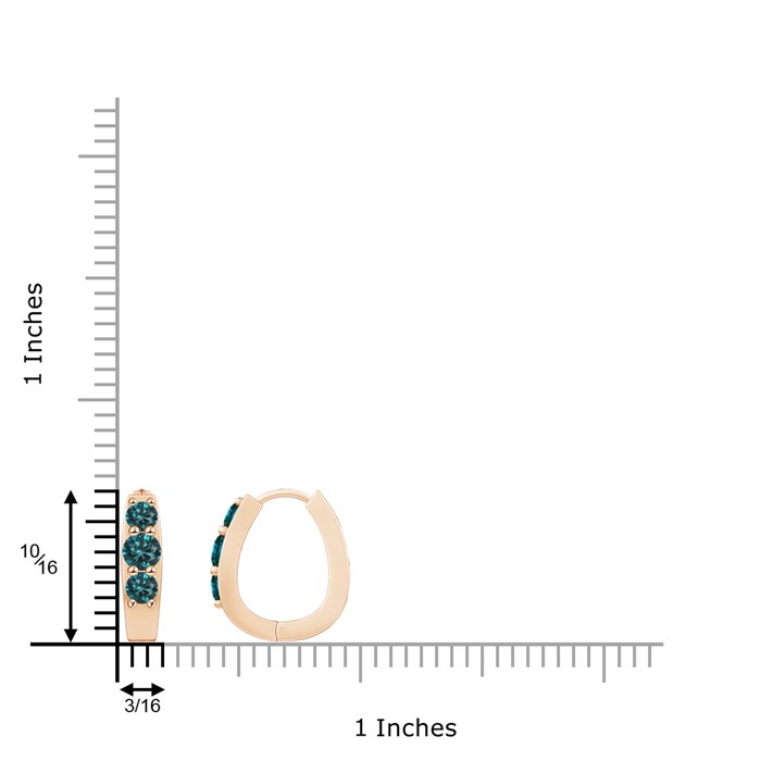 4mm AA Blue Diamond Three Stone Hoop Earrings in Rose Gold product image