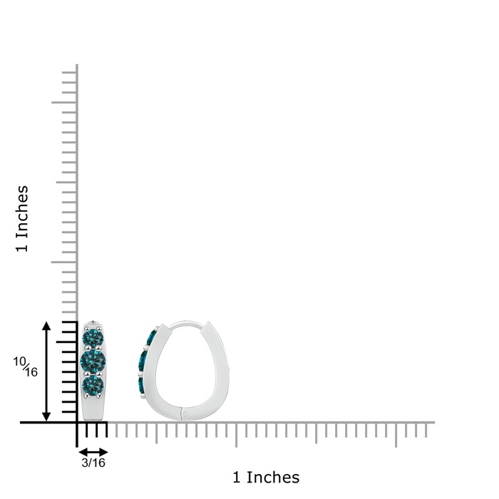 4mm AA Blue Diamond Three Stone Hoop Earrings in White Gold product image