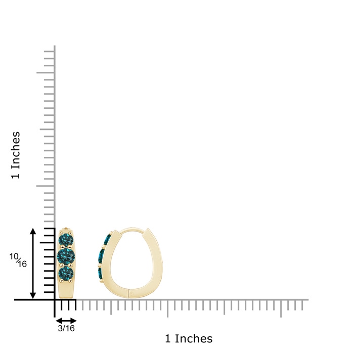 4mm AA Blue Diamond Three Stone Hoop Earrings in Yellow Gold product image