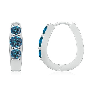 4mm AAA Blue Diamond Three Stone Hoop Earrings in P950 Platinum