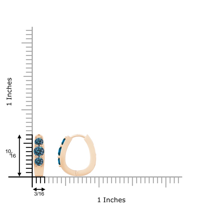 4mm AAA Blue Diamond Three Stone Hoop Earrings in Rose Gold product image