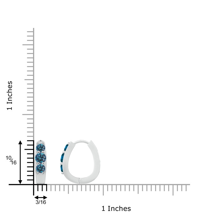 4mm AAA Blue Diamond Three Stone Hoop Earrings in White Gold product image