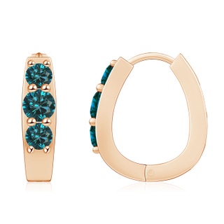 5.2mm AA Blue Diamond Three Stone Hoop Earrings in Rose Gold