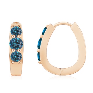 5.2mm AAA Blue Diamond Three Stone Hoop Earrings in 9K Rose Gold