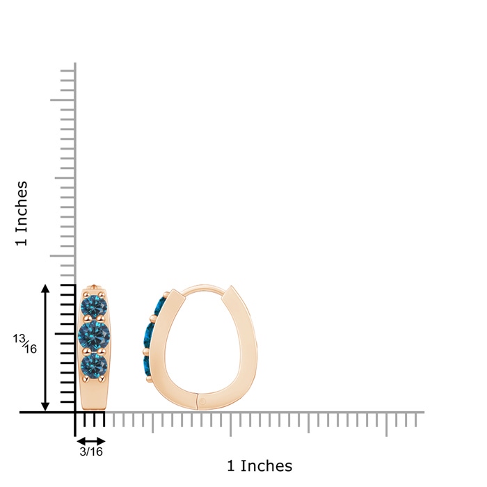 5.2mm AAA Blue Diamond Three Stone Hoop Earrings in Rose Gold product image