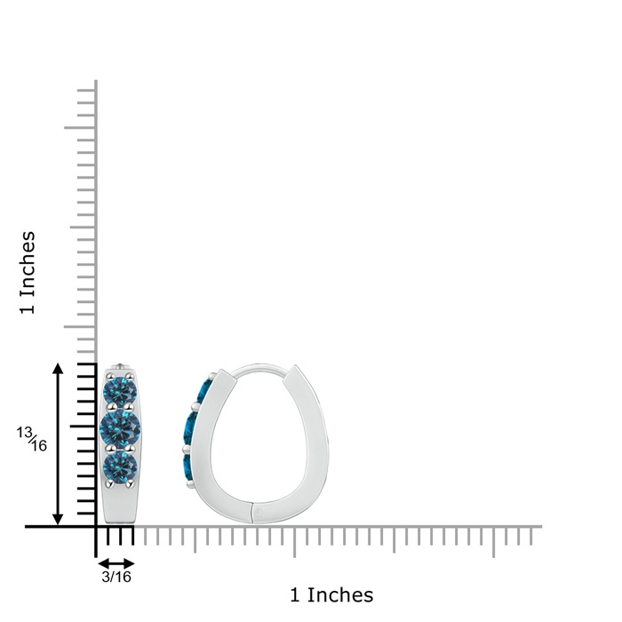 5.2mm AAA Blue Diamond Three Stone Hoop Earrings in White Gold Product Image