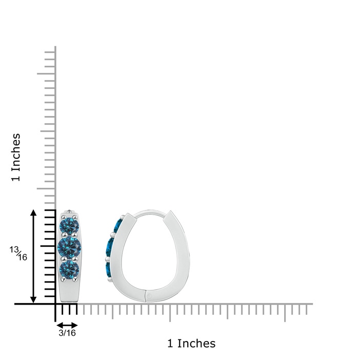 5.2mm AAA Blue Diamond Three Stone Hoop Earrings in White Gold product image