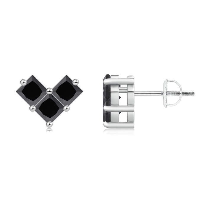 3.6mm AA V-Shaped Princess-Cut Black Diamond Stud Earrings in White Gold 