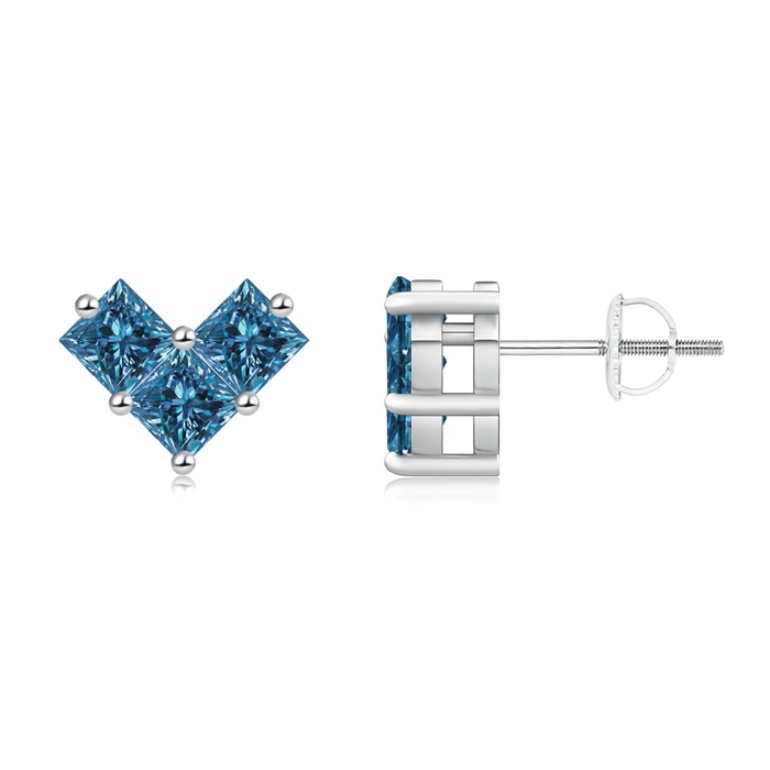 3.6mm AAA V-Shaped Princess-Cut Blue Diamond Stud Earrings in P950 Platinum 