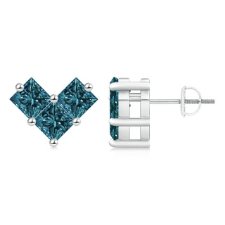 4.4mm AA V-Shaped Princess-Cut Blue Diamond Stud Earrings in P950 Platinum