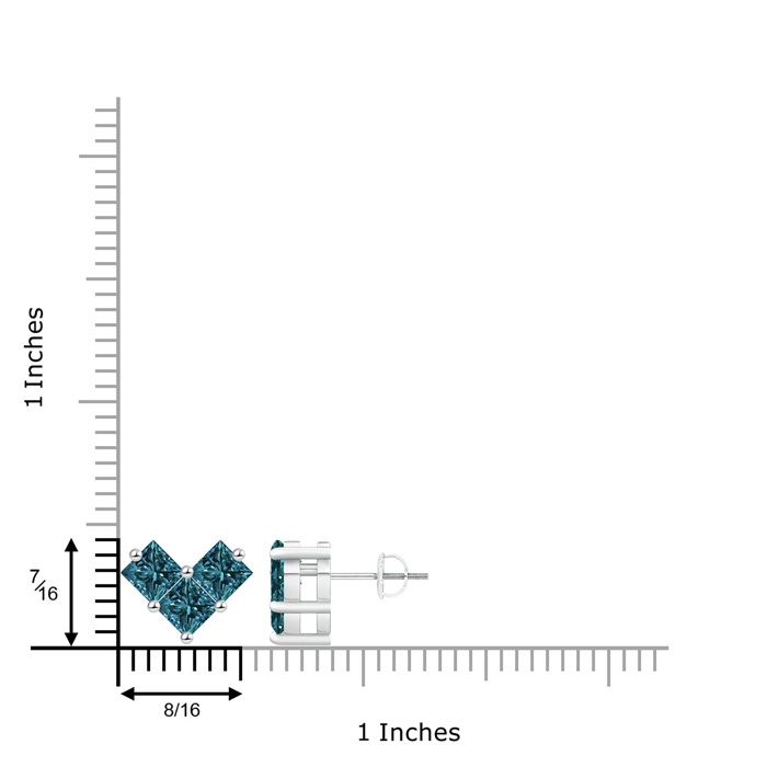 4.4mm AA V-Shaped Princess-Cut Blue Diamond Stud Earrings in P950 Platinum product image
