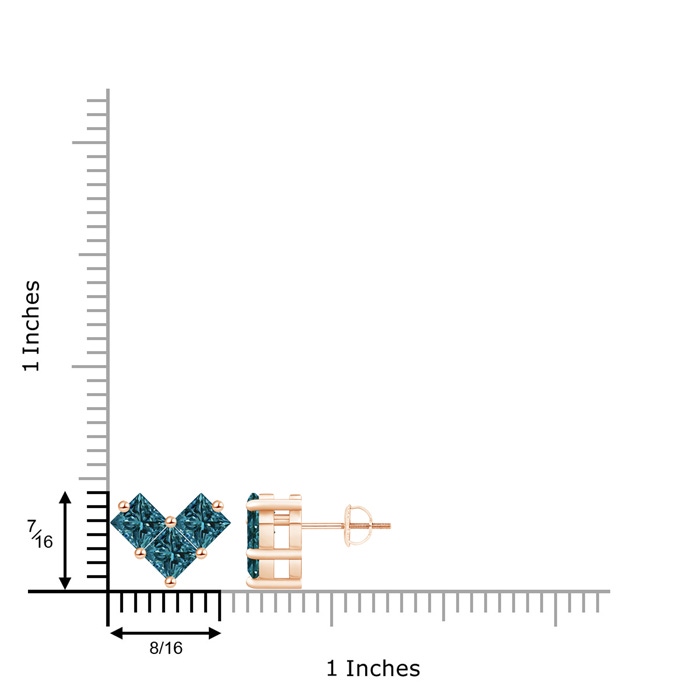 4.4mm AA V-Shaped Princess-Cut Blue Diamond Stud Earrings in Rose Gold product image