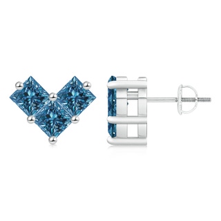 4.4mm AAA V-Shaped Princess-Cut Blue Diamond Stud Earrings in P950 Platinum