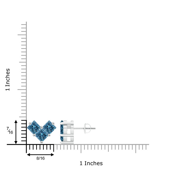 4.4mm AAA V-Shaped Princess-Cut Blue Diamond Stud Earrings in P950 Platinum product image