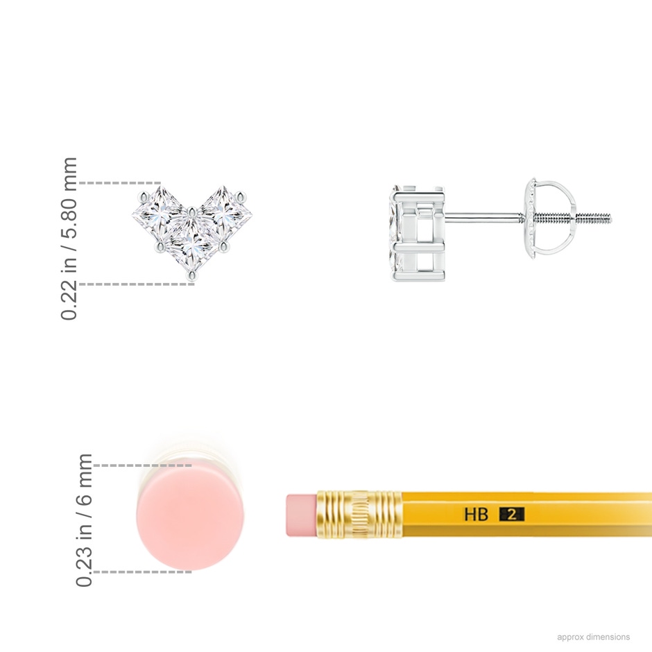 2.4mm GVS2 V-Shaped Princess-Cut Diamond Stud Earrings in White Gold ruler