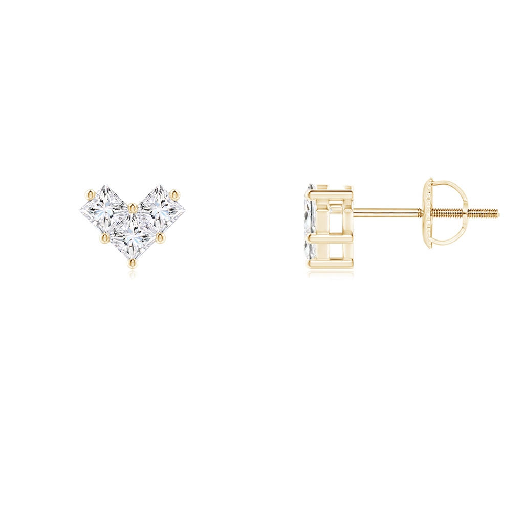 2.4mm GVS2 V-Shaped Princess-Cut Diamond Stud Earrings in Yellow Gold