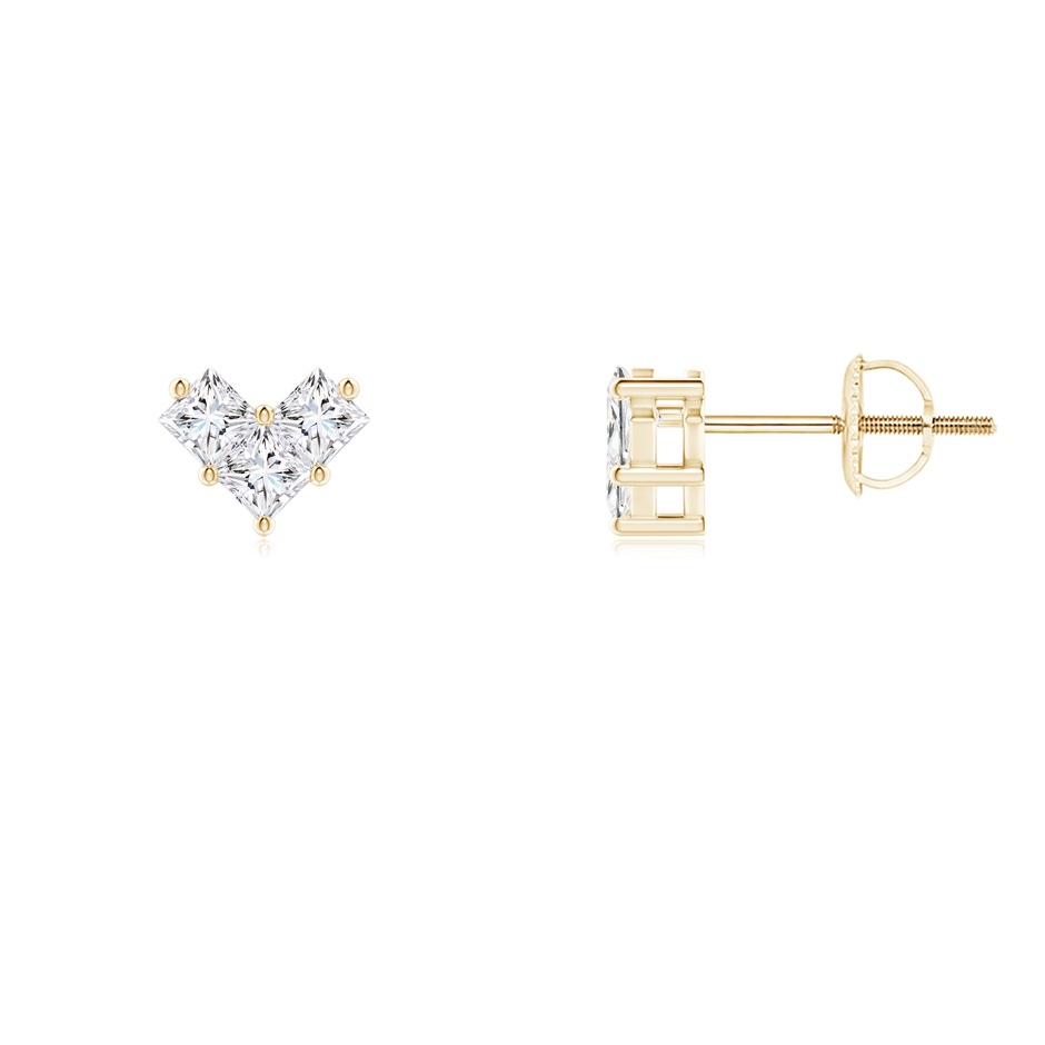 2.4mm GVS2 V-Shaped Princess-Cut Diamond Stud Earrings in Yellow Gold 