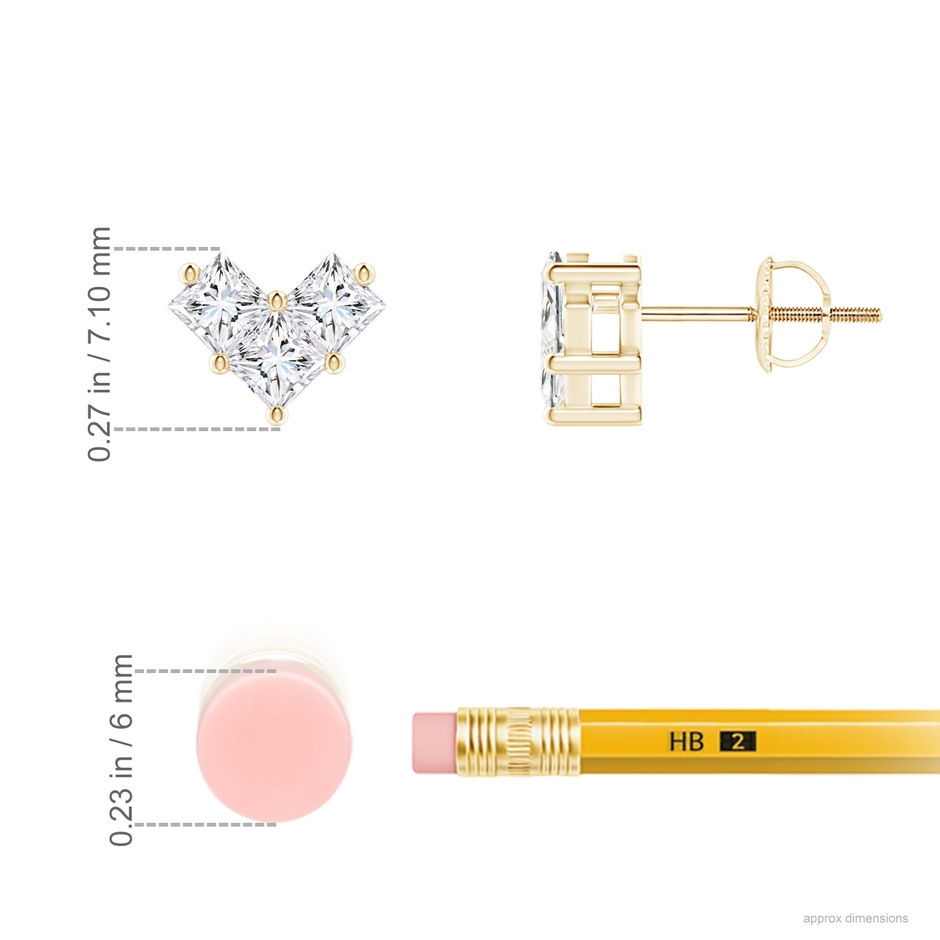 3.1mm GVS2 V-Shaped Princess-Cut Diamond Stud Earrings in Yellow Gold ruler