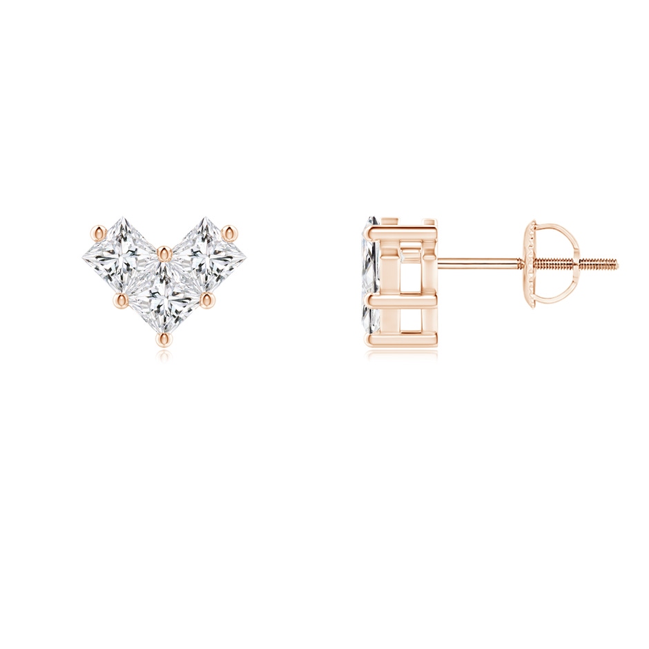 3.1mm HSI2 V-Shaped Princess-Cut Diamond Stud Earrings in Rose Gold 
