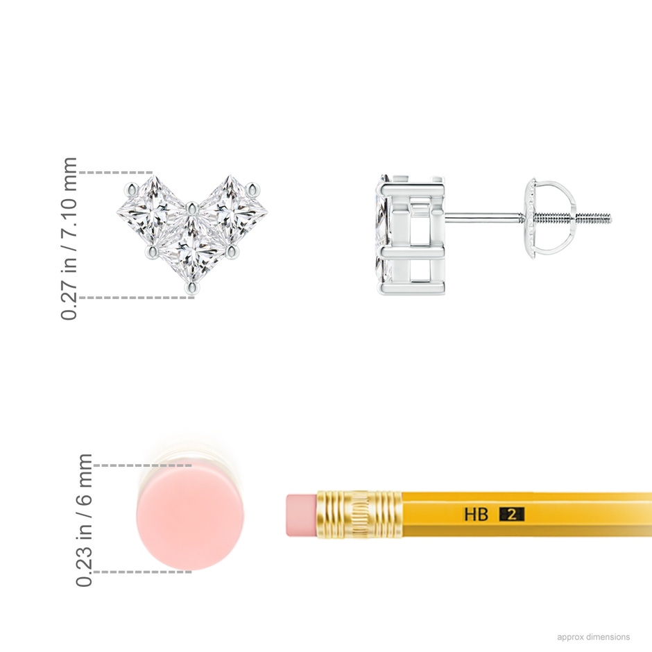 3.1mm HSI2 V-Shaped Princess-Cut Diamond Stud Earrings in White Gold ruler