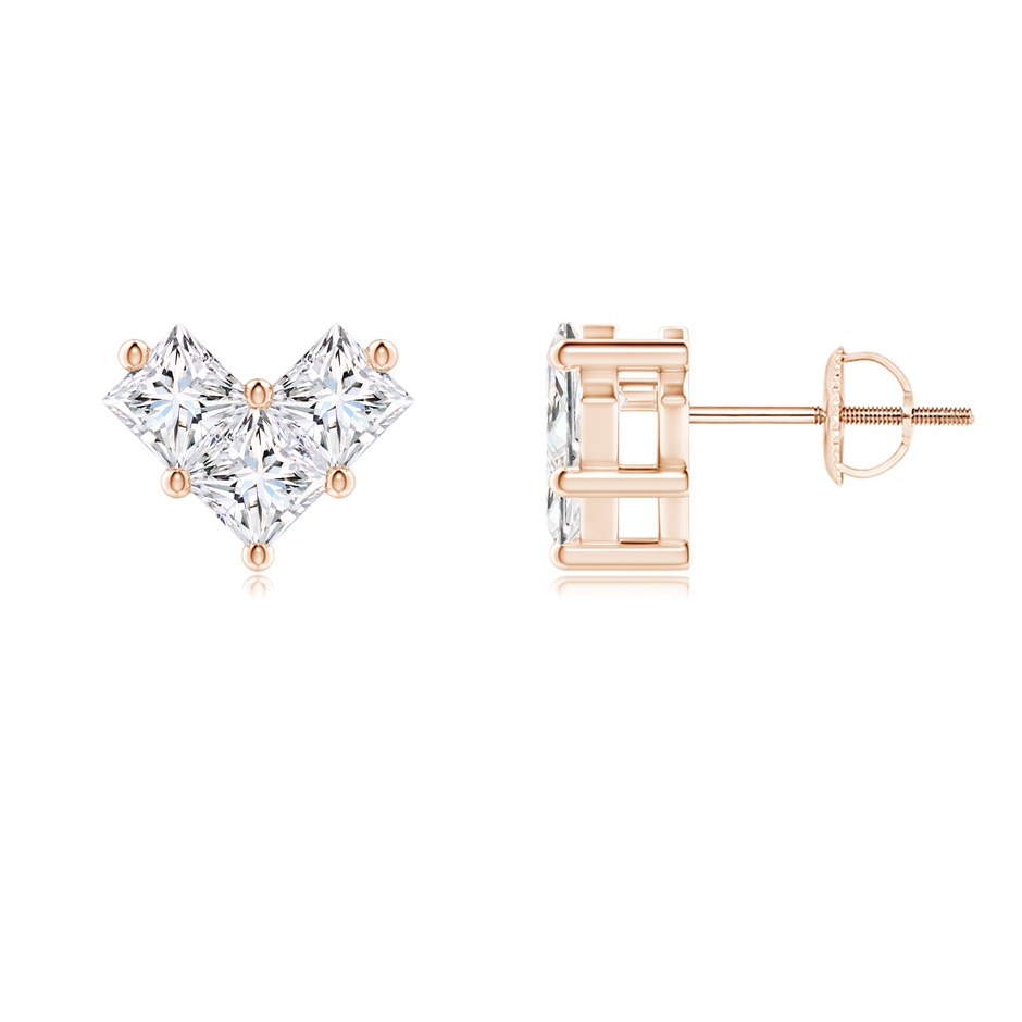 3.6mm GVS2 V-Shaped Princess-Cut Diamond Stud Earrings in Rose Gold 