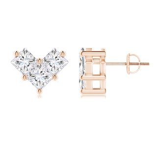 4.4mm GVS2 V-Shaped Princess-Cut Diamond Stud Earrings in 10K Rose Gold