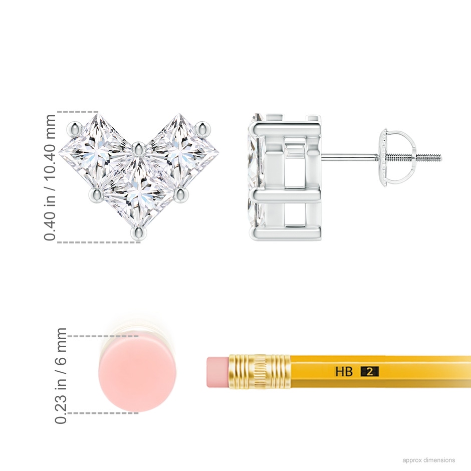 4.4mm GVS2 V-Shaped Princess-Cut Diamond Stud Earrings in P950 Platinum ruler