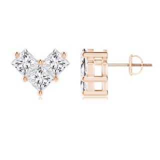 4.4mm HSI2 V-Shaped Princess-Cut Diamond Stud Earrings in Rose Gold