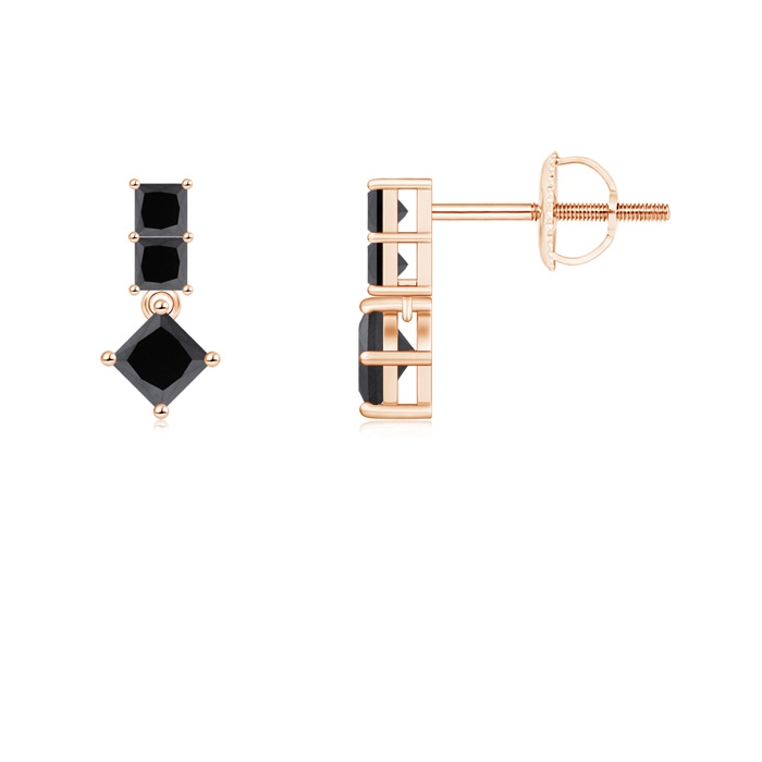 2.8mm AA Princess-Cut Enhanced Black Diamond Drop Earrings in Rose Gold