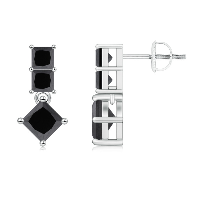 4.6mm AA Princess-Cut Enhanced Black Diamond Drop Earrings in White Gold