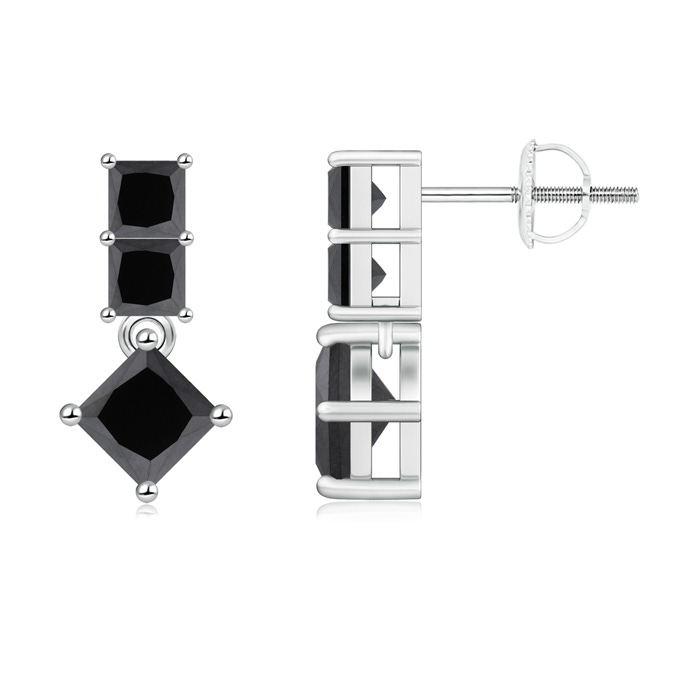 4.6mm AA Princess-Cut Enhanced Black Diamond Drop Earrings in White Gold 