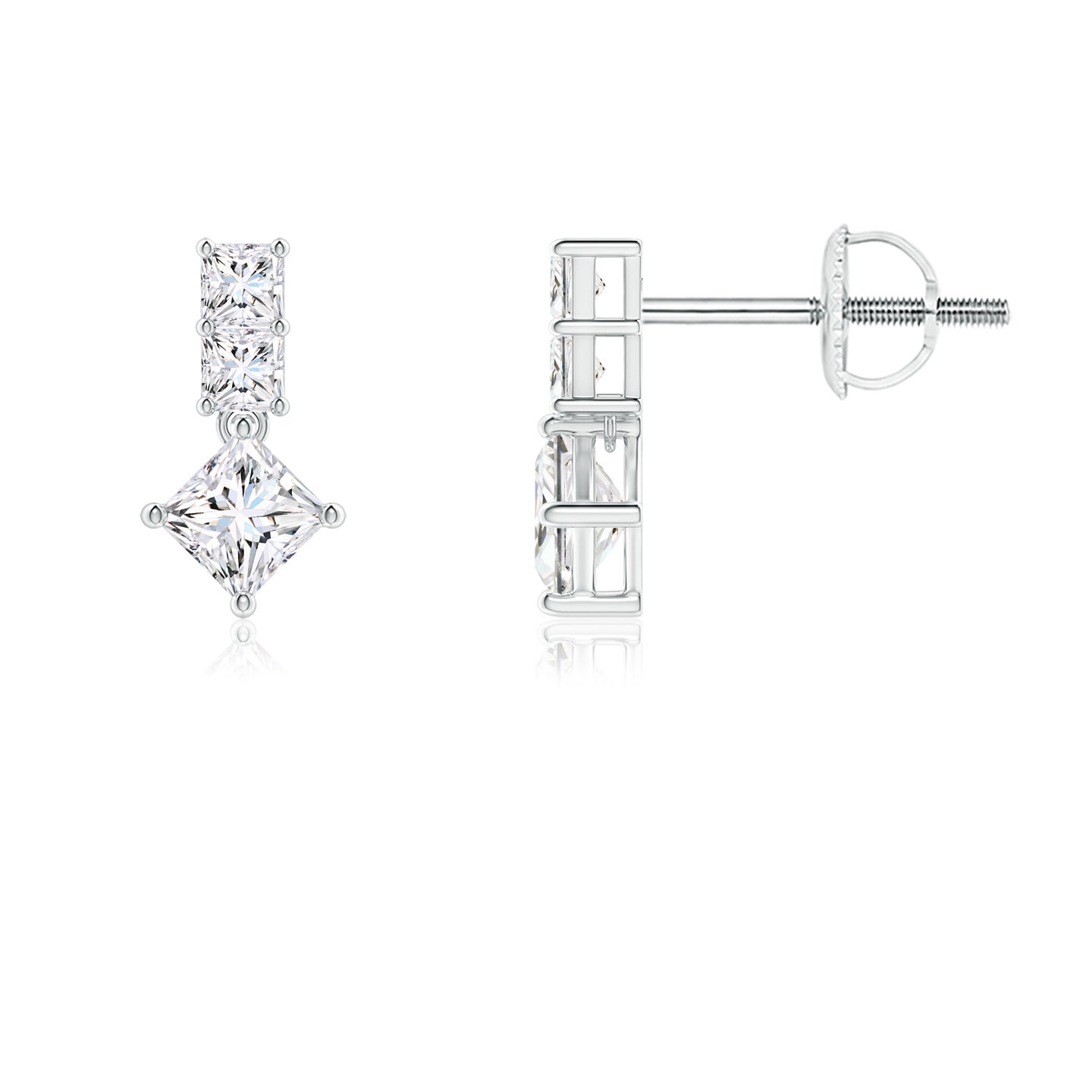 Princess-Cut Natural Diamond Drop Earrings
