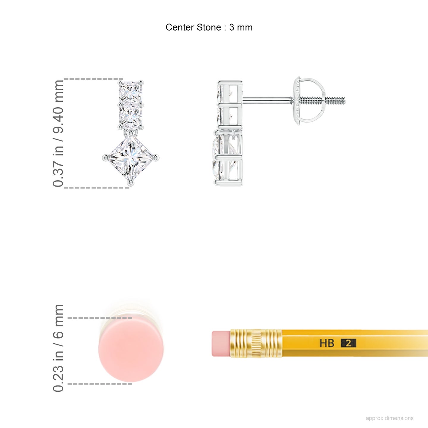 Princess-Cut Natural Diamond Drop Earrings