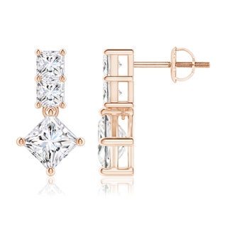 4.9mm GVS2 Princess-Cut Diamond Drop Earrings in Rose Gold